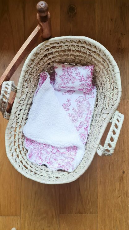 Couffin en paille + Parure toile de jouy