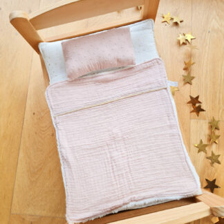Couverture et Oreiller lit  poupée ikea Parure Double gaze plumetis rose