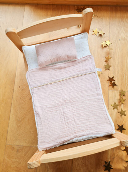 Couverture et Oreiller lit  poupée ikea Parure Double gaze plumetis rose