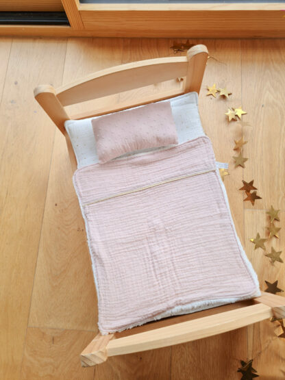Couverture et Oreiller lit  poupée ikea Parure Double gaze plumetis rose – Image 5