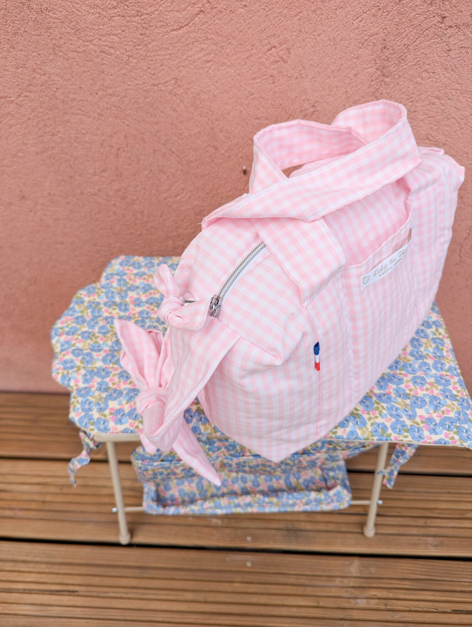 Sac à Langer pour poupée - vichy rose – Image 4