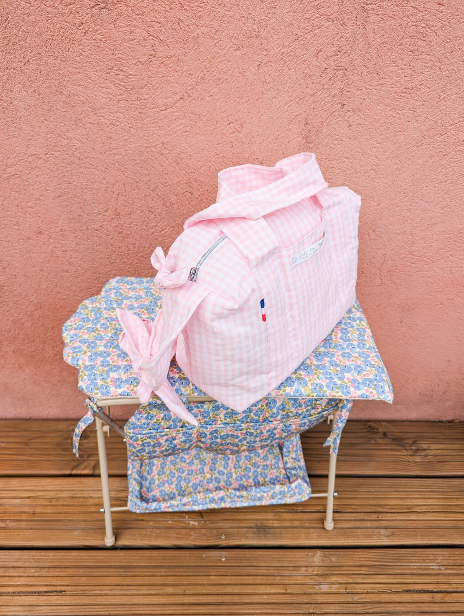 Sac à Langer pour poupée - vichy rose – Image 3