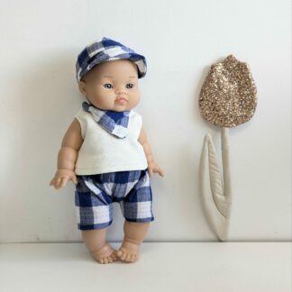 Tenue poupée garçon 34cm- VICHY BLUE