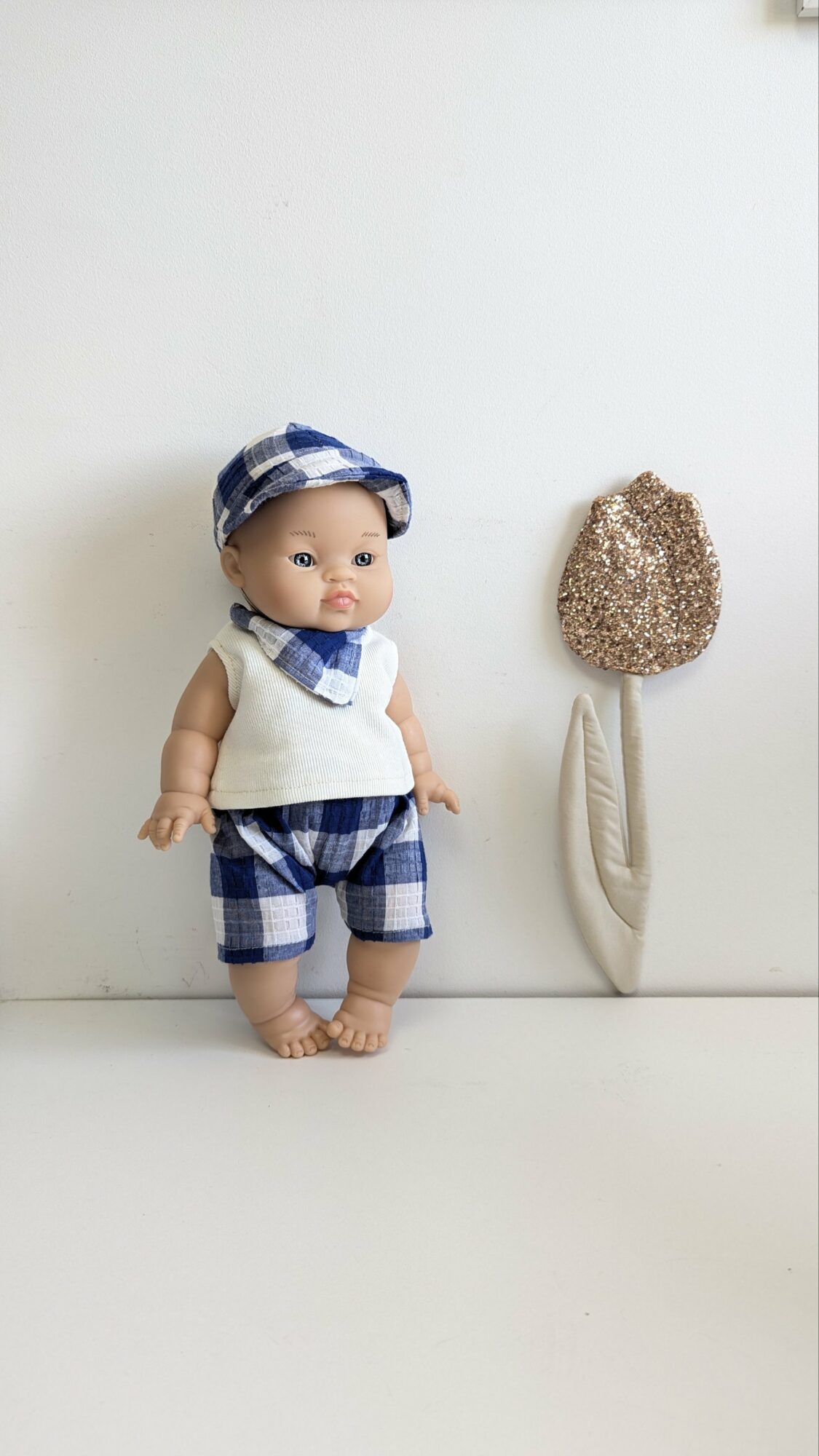 Tenue poupée garçon 34cm- VICHY BLUE