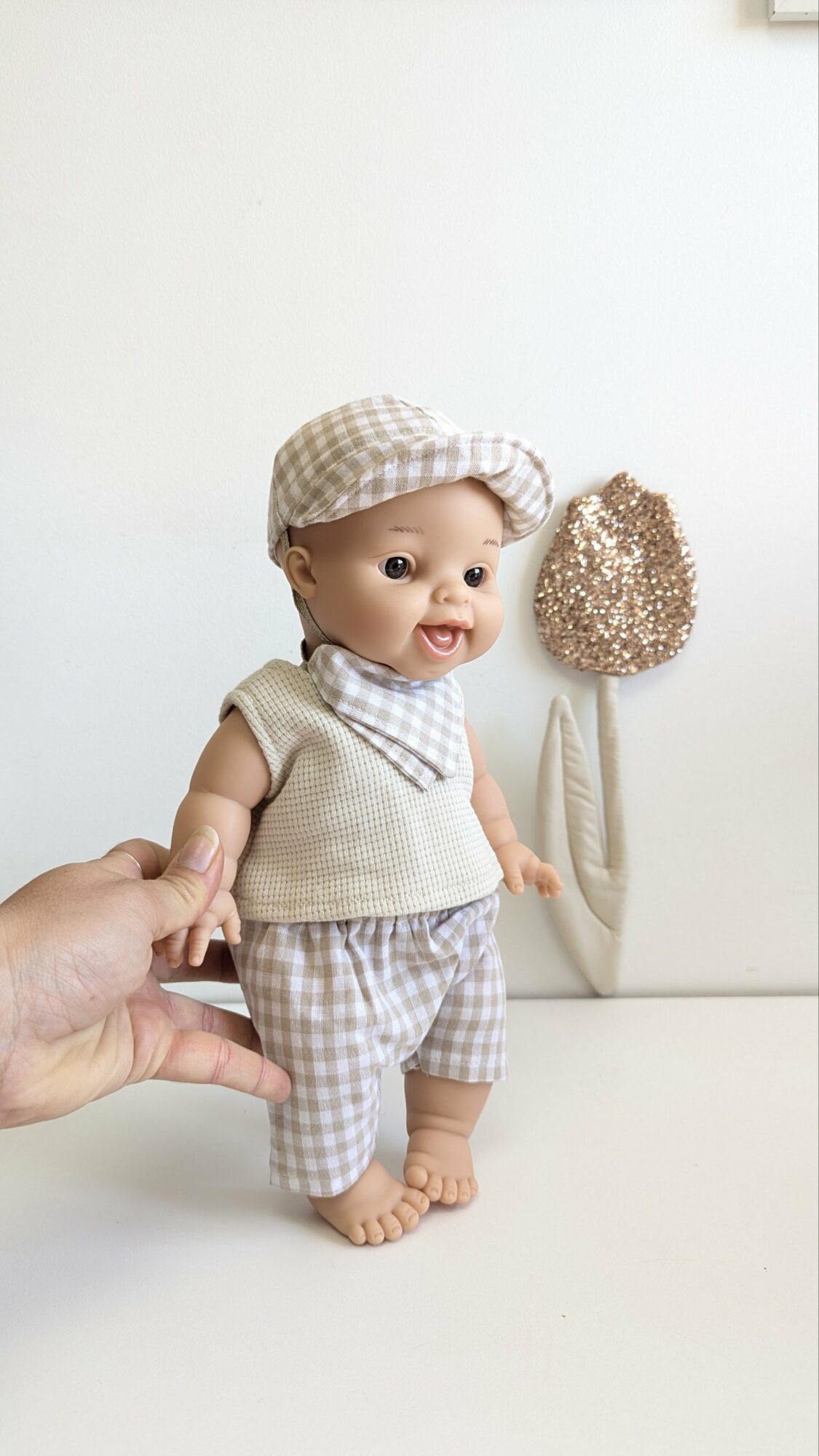 Tenue poupée garçon 34cm- VICHY BEIGE