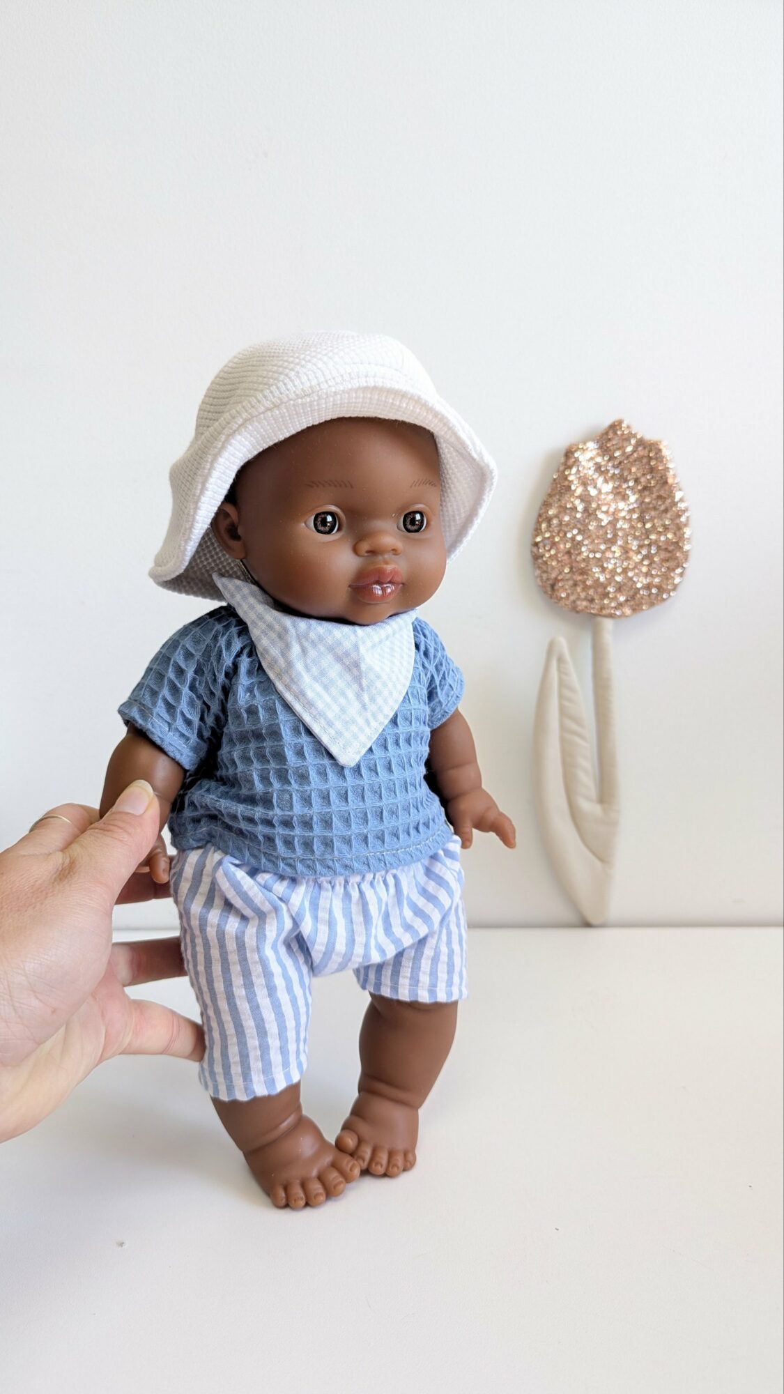 Tenue poupée garçon 34cm- VICHY BLEU